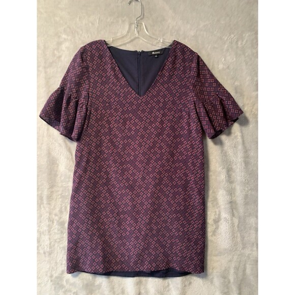 Madewell Shirt Dress Womens 2 Ditzy Floral Straight‎ Ruffle Short Sleeves Purple - Picture 1 of 12